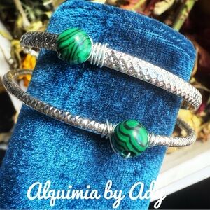 Alquimia Silver Bracelet with Green malachite Accents